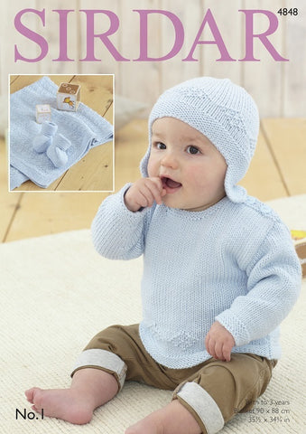 Sirdar No.1 DK Pattern 4848 - Sweater, Helmet, Bootees & Blanket
