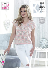 King Cole Giza Cotton & Sorbet 4 Ply Pattern 5143 -  V Neck & Wide Neck Tops