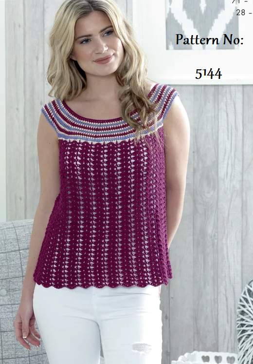 King Cole Giza Cotton & Sorbet 4 Ply Pattern 5144 - Crochet Sleeveless & Short Sleeve Tops