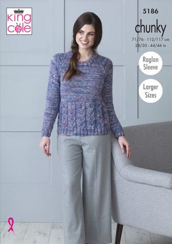 King Cole Shadow Chunky Pattern 5186 - Sweater, Fingerless Mittens & Hat