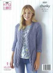 King Cole's Timeless Chunky Pattern 5551 - Cardigan, Sweater & Capped Sleeve Top