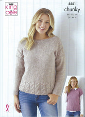 King Cole Timeless Chunky Pattern 5551 - Cardigan, Sweater & Capped Sleeve Top