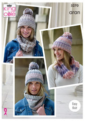 King Cole Drifter Aran Pattern 5270  Snoods & Hats