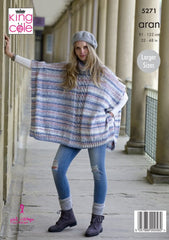 King Cole Drifter Aran Pattern 5271 -  Ladies Ponchos
