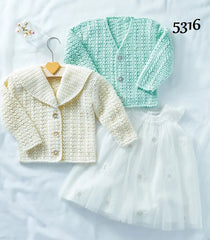 Sirdar Snuggly Soothing DK Crochet Pattern 5316  -  Girl's V-Neck & Collared Cardigan