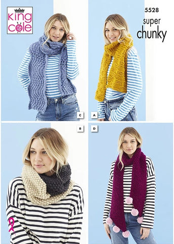 King Cole Timeless Super Chunky Pattern 5528 - Scarves & Loop