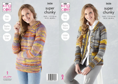 King Cole Quartz Super Chunky Pattern - 5636 Sweater & Cardigan