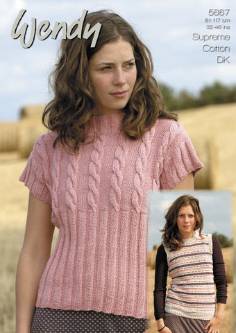 Wendy Supreme Luxury Cotton DK Pattern 5667  - Cabled & Striped Tank - NOW €1.00