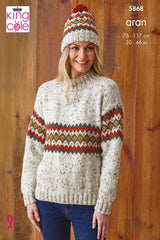King Cole Fashion Aran Pattern 5868 - Sweater & Hats