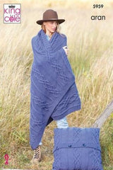 King Cole Wool Aran Pattern 5959 - Blanket, Floor Cushion & Bed Runner