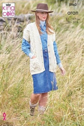King Cole Wool Aran Pattern 5962 - Cardigan & Waistcoat