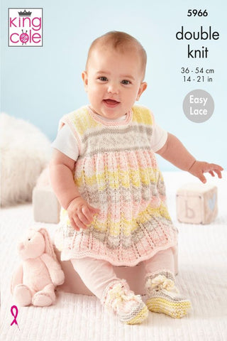 King Cole Cherished DK Pattern 5966 - Cardigan, Dress, Hat & Bootees