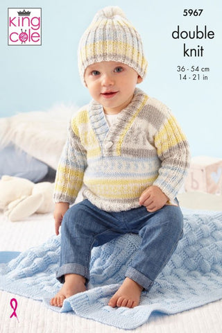 King Cole Cherished DK Pattern 5967 Sweater, Cardigan, Hat & Blanket