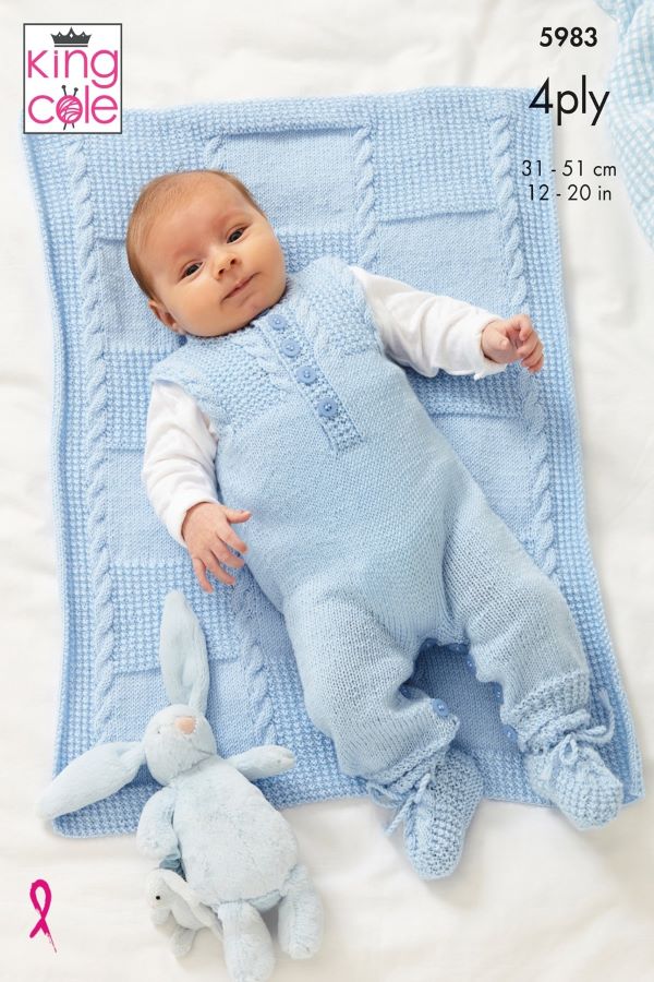 King Cole Cherished Baby 4ply Pattern 5983 - Jacket, Dungarees, Bootees & Blanket