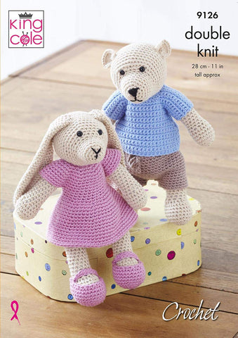 King Cole Cottonsoft DK Crochet Pattern 9126 - Bear & Rabbit