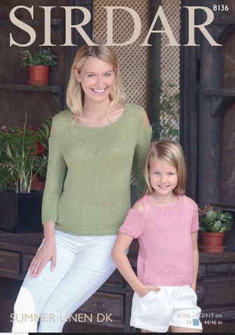 Sirdar Summer Linen DK Pattern 8136  Long & Short Tops - NOW €1.00