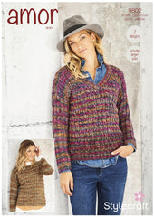Stylecraft Amor Aran Pattern 9802 - Round & V- Neck Sweaters