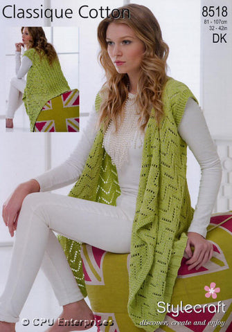 Stylecraft Classique Cotton DK Pattern 8518 - Waistcoat - NOW €1.00