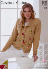 Stylecraft Classique Cotton DK Pattern   8522 - Cardigan