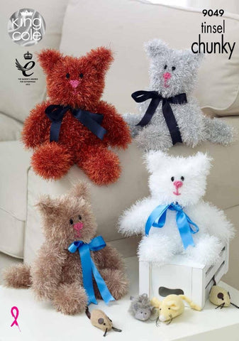 King Cole Tinsel Chunky Knitting Pattern 9049 - Range of Cats