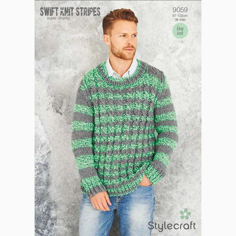 Stylecraft Swift Knit Strips Pattern 9059 Mens Sweater - NOW €1.00
