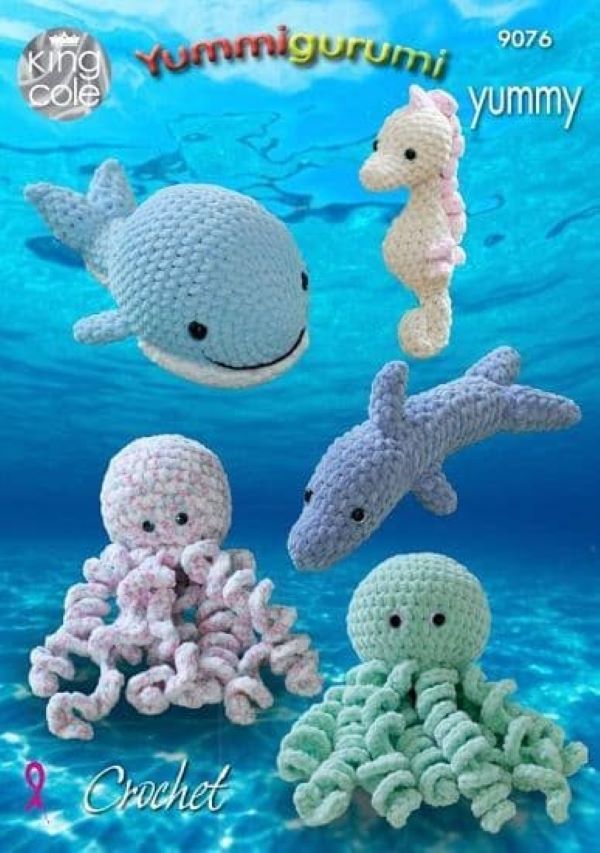 King Cole Yummy Pattern 9076 - Crochet Snuggle Octopus, Whale, Seahorse & Dolphin