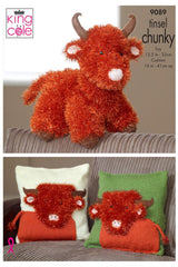 King Cole Tinsel Chunky Pattern 9089 - Highland Cow & Cushion Covers