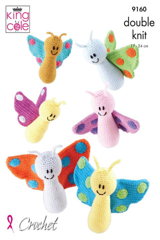 King Cole Big Value DK Pattern 9160 - Amigurumi Crocheted Butterflies