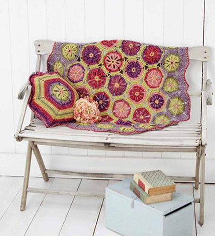 Stylecraft Batik DK Pattern 9298 - Crochet Hexagon Flower Blanket & Cushion