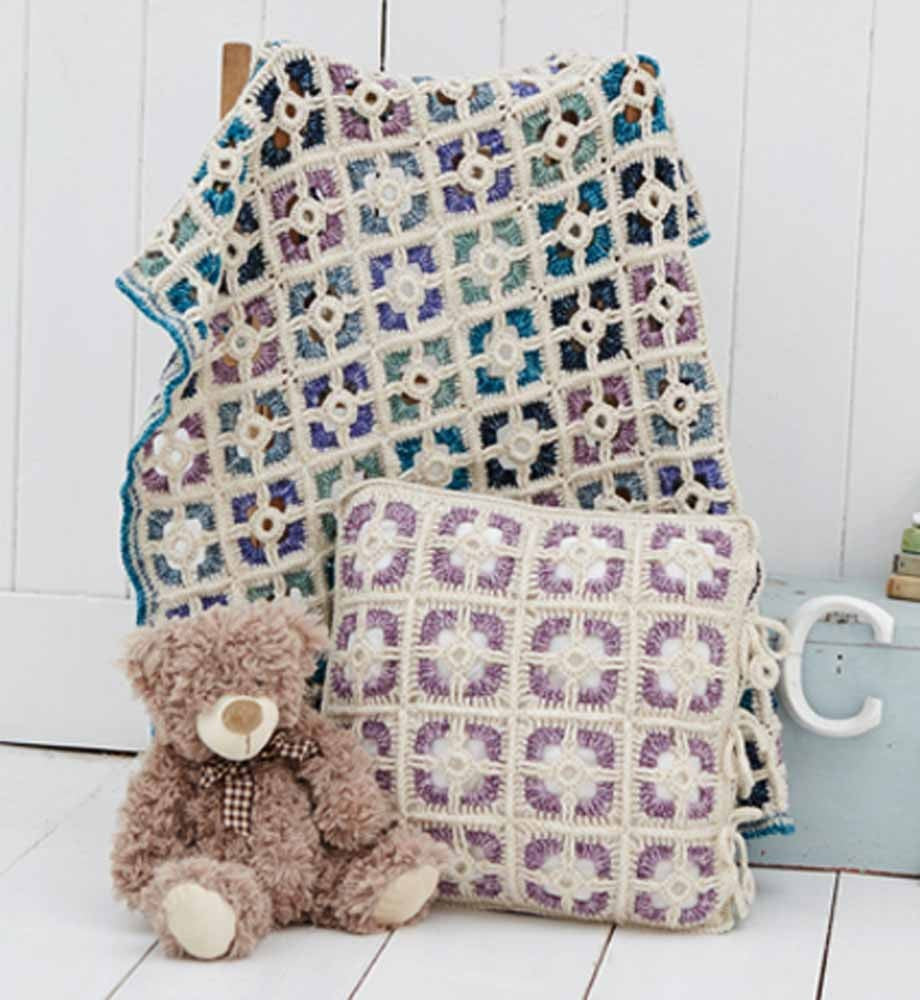 Stylecraft Batik DK Pattern 9300 - Crochet Cot Coverlet & Cushion