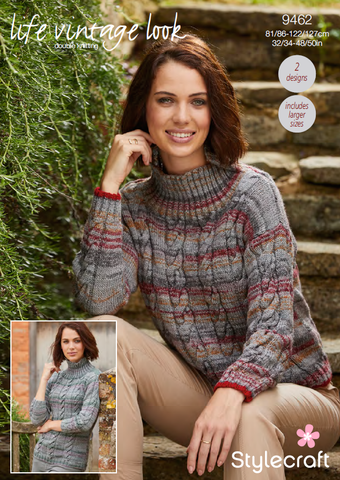 Stylecraft Life Vintage Look  & Life DK Pattern 9462 -  Sweater & Tunic