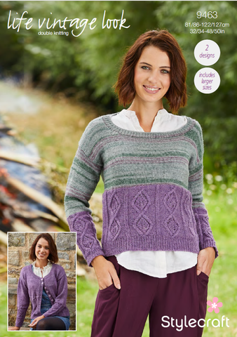 Stylecraft Life Vintage Look  & Life DK Pattern 9463 - Sweater & Cardigan