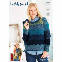Stylecraft Batik Swirl DK Pattern 9483 - Sweater, Cardigan & Cowl