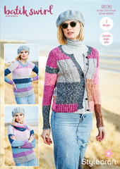Stylecraft Batik Swirl DK Pattern 9536 Sweater, Cardigan & Cowl