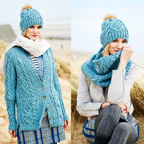 Stylecraft Special Aran with Wool Pattern 9554 Cardigan, Snood & Hat