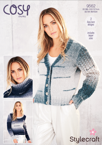 Stylecraft Cosy Chunky Pattern 9562 Cardigan, Sweater & Cowl - NOW €1.00