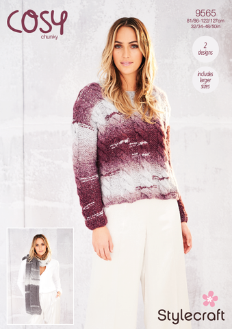 Stylecraft Cosy Chunky Pattern 9565 Cable Sweater & Scarf - NOW €1.00