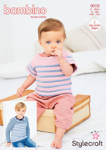 Stylecraft Bambino DK Pattern 9608 - Crochet Striped Top & Sweater