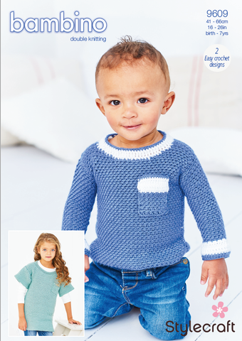 Stylecraft Bambino DK Pattern 9609 - Crochet Woven Sweater & Tunic