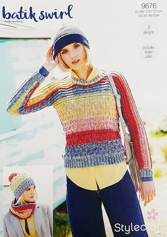 Stylecraft Batik Swirl DK Pattern 9676 - Sweater, Snood & Hat
