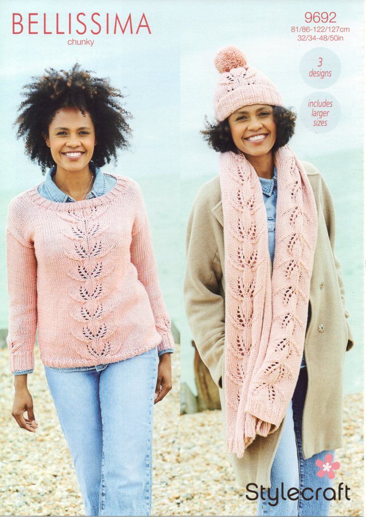 Stylecraft Bellissima Chunky Pattern 9692 - Sweater, Hat & Scarf