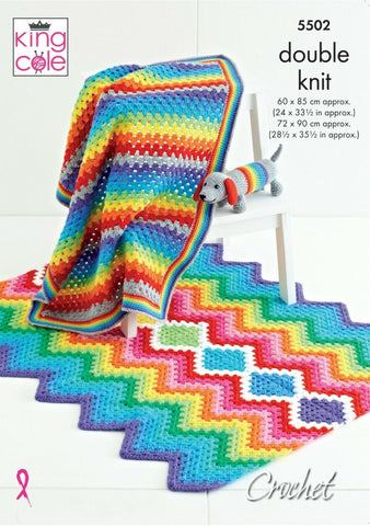 King Cole Big Value DK Pattern 5502 - Rainbow Baby Blankets & Sausage Dog