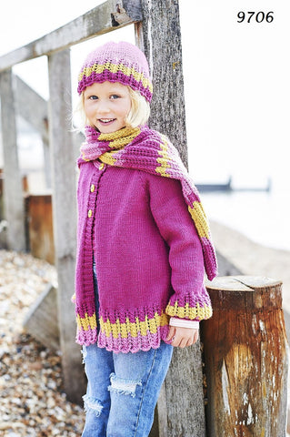 Stylecraft Bellissima DK Pattern 9706 - Cardigan, Scarf And Hat