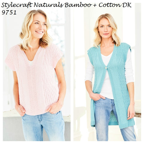 Stylecraft Naturals Bamboo + Cotton DK Pattern 9751 - Waistcoat and T-shirt