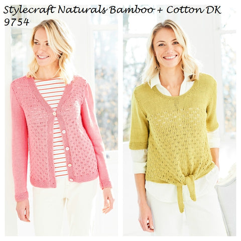 Stylecraft Naturals Bamboo + Cotton DK Pattern 9754 - Cardigan and T-shirt