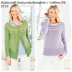 Stylecraft Naturals Bamboo + Cotton DK Pattern 9755 - Sweater and Cardigan