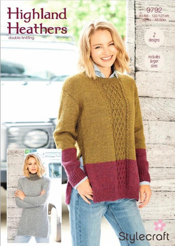 Stylecraft Highland Heathers Pattern 9792 - Round Neck and Cowl Neck Tunics