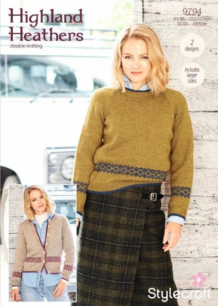 Stylecraft Highland Heathers Pattern 9794 - Sweater and Cardigan
