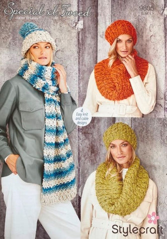 Stylecraft Special XL Tweed Pattern 9805 - Hat, Beret, Scarf & Snood