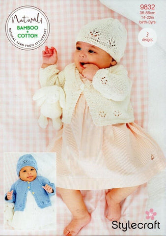 Stylecraft Naturals Bamboo + Cotton DK Pattern 9832 - Cardigans & Hat